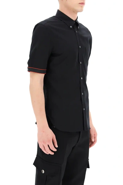 Shop Alexander Mcqueen Poplin Shirt With Logo Selvedge In Black