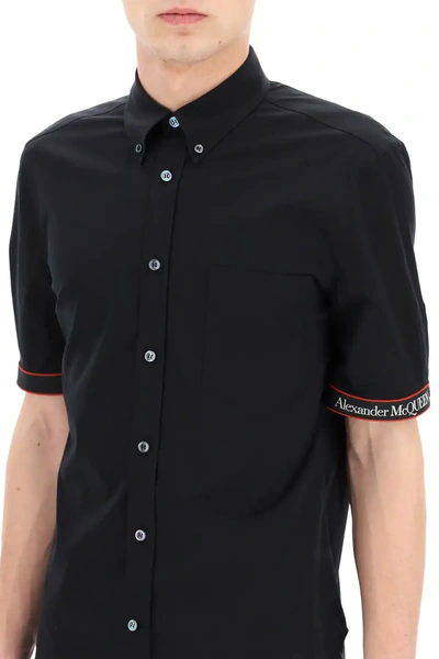 Shop Alexander Mcqueen Poplin Shirt With Logo Selvedge In Black