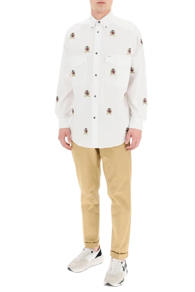 Shop Tommy Hilfiger Heritage Shirt With Thc Embroidered Emblems In White