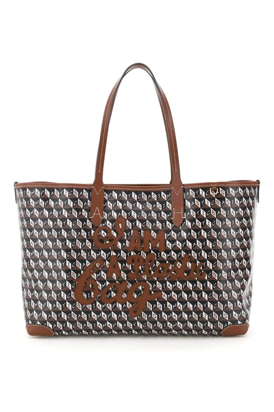 Shop Anya Hindmarch Small Tote Bag I Am A Plastic Bag In Brown,white,black