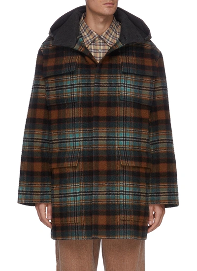 Shop Nanushka Kirk' Flannel Check Wool Blend Coat