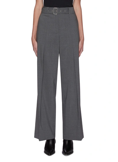 Shop Helmut Lang Fold Wide Leg Wool Pants With Belt In Grey