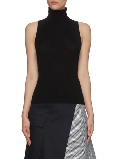 Shop Tibi Turtleneck Sleeveless Wool Tank Top In Black