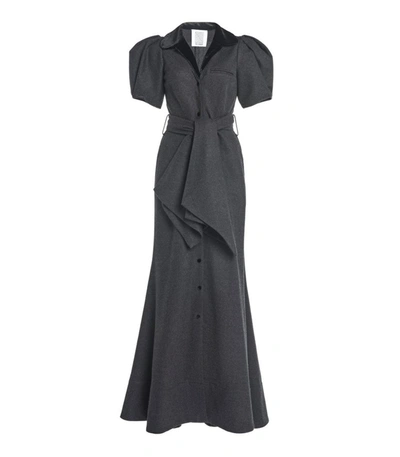 Shop Rosie Assoulin Puff Sleeve Maxi Dress In Charcoal