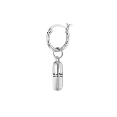 True Rocks Sterling Silver Mini Pill Charm Hung On Sterling Silver Hoop In Silver