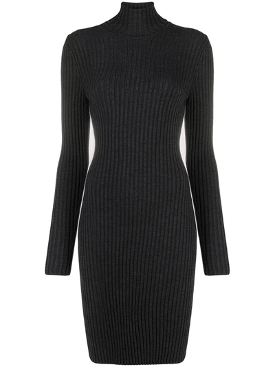 Shop Wolford Ribbed Knit Turtleneck Dress In Grey