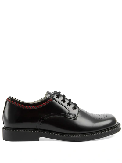 Shop Gucci Perforated-logo Lace-up Shoes In Black