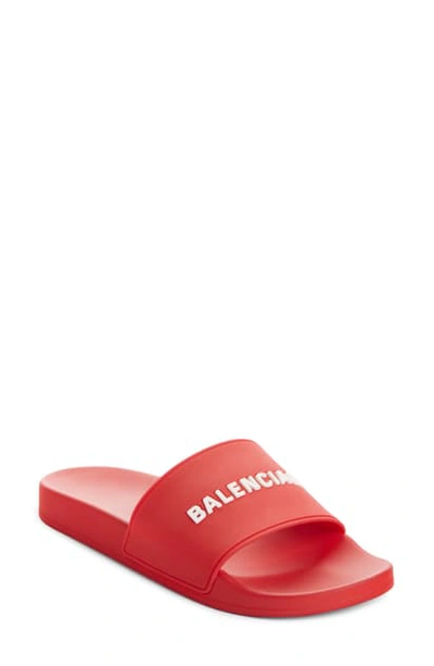 Shop Balenciaga Logo Slide Sandal In Red/ White