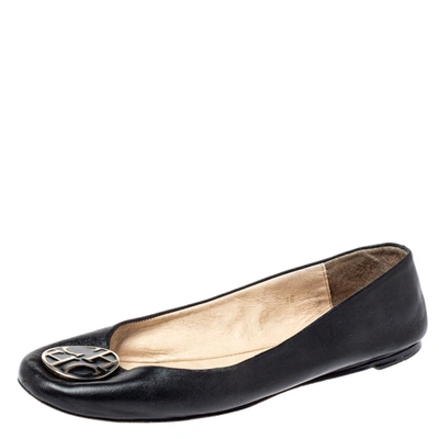 Pre-owned Carolina Herrera Black Leather Ballet Flats Size 36