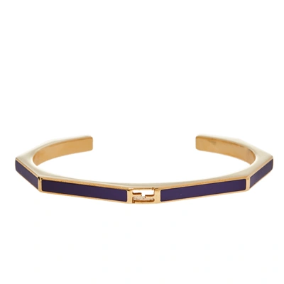 Pre-owned Fendi Purple Gold Tone Open Cuff Bracelet S