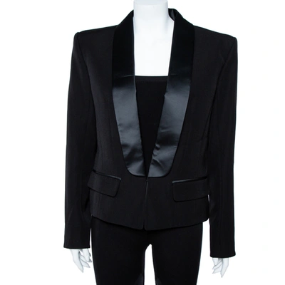 Pre-owned Balmain Black Wool Satin Lapel Tailored Blazer Xl