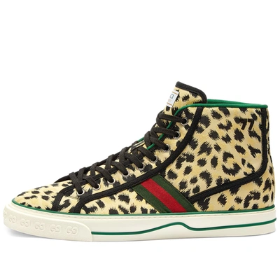 Shop Gucci Leopard Print Tennis High 1977 Sneaker In Yellow