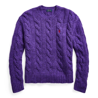 Shop Ralph Lauren Cable-knit Crewneck Sweater In Purple Marl