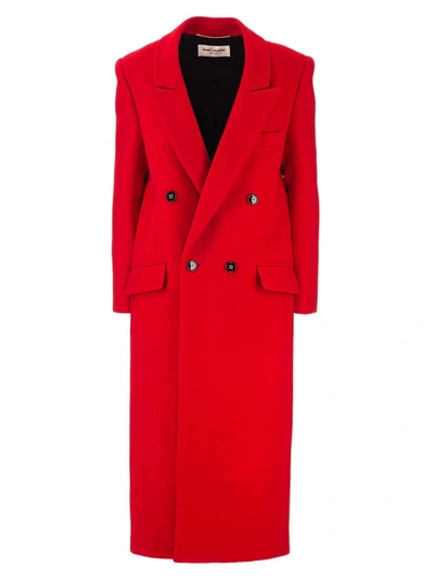 Shop Saint Laurent Cashmere Double-breasted Coat In Red