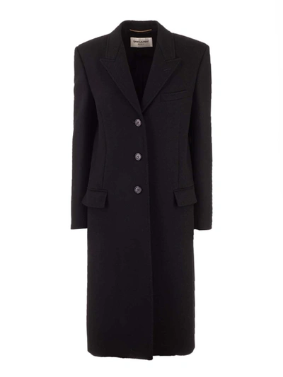 Shop Saint Laurent Wool Single-breasted Coat In Black