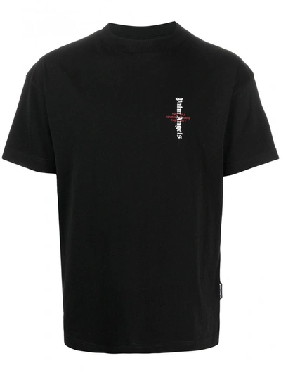 Shop Palm Angels Statement Logo Cotton T-shirt In Black