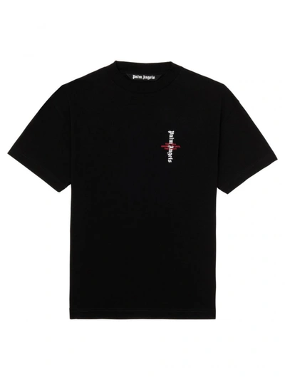 Shop Palm Angels Statement Logo Cotton T-shirt In Black