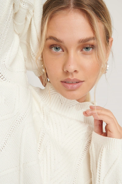 Shop Na-kd Reborn Cable Knit Flounce Sweater - Offwhite