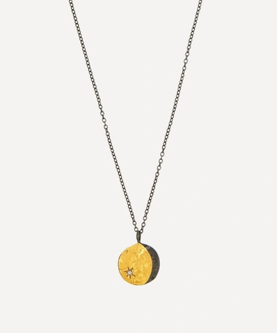 Shop Acanthus Oxidised Silver Double-sided Diamond Lunar Coin Pendant Necklace In Gold