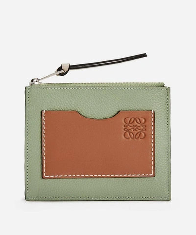 Shop Loewe Leather Coin Six Card Holder In Rosemary/tan