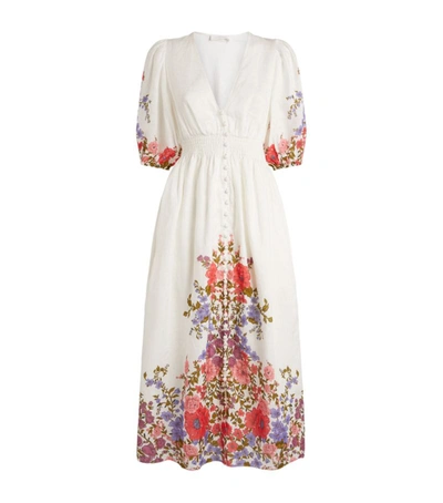 Shop Zimmermann Floral Poppy Shirred-waist Midi Dress