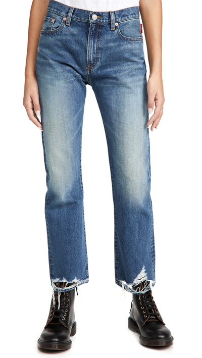 Denimist Joni Cropped Distressed Mid-rise Slim-leg Jeans In Mid Denim |  ModeSens
