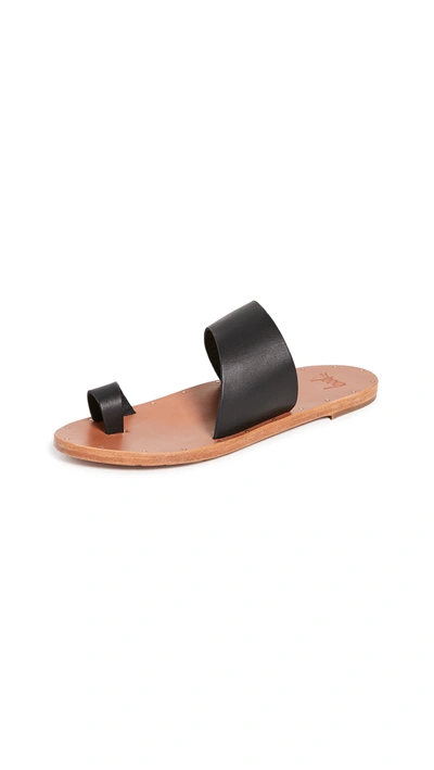 Shop Beek Finch Toe Ring Slides In Black/tan