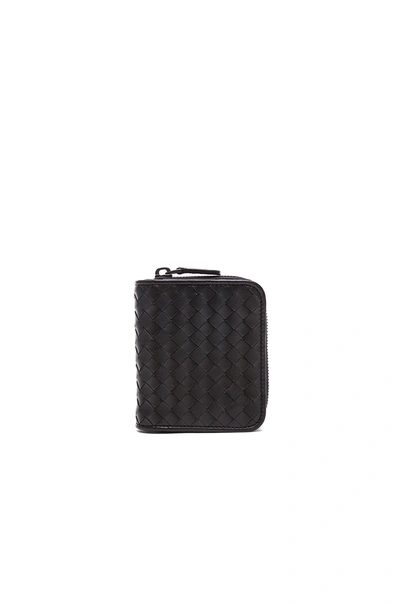 Bottega Veneta Ardoise Woven Mini Zip-around Wallet, Dark Gray In Nero
