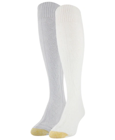 Shop Gold Toe Women's Cozy Cable Knee High 2pk Socks In Ivory, Glacier
