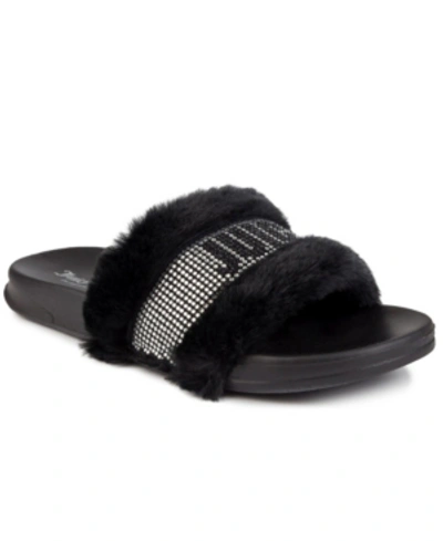 Shop Juicy Couture Women's Steady Faux Fur Sandal Slide Women's Shoes In Black