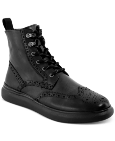 Shop Karl Lagerfeld Men's Tall Perforated Wingtip Boots Men's Shoes In Black