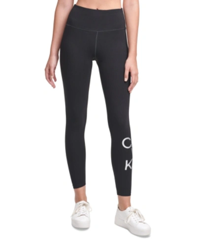Shop Calvin Klein Performance Logo High-waist 7/8 Length Leggings In Silver