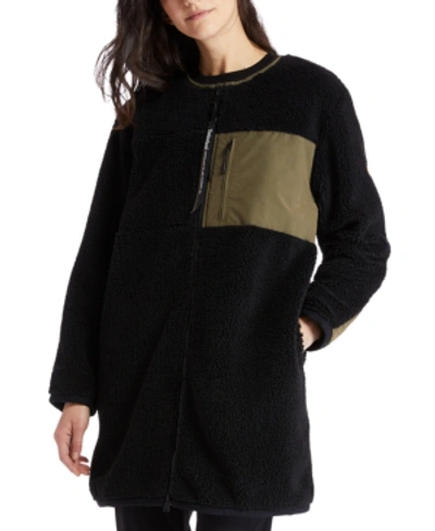 Shop Timberland Colorblocked Long Fleece Jacket In Black