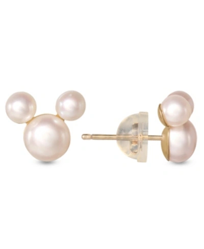 Shop Disney Children's Cultured Freshwater Pearl Mouse Stud Earrings In 14k Gold In Yellow Gold