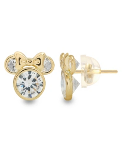 Shop Disney Children's Cubic Zirconia Minnie Mouse Stud Earrings In 14k Gold In Yellow Gold