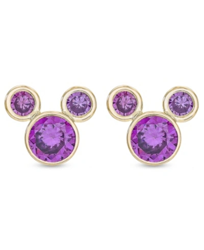 Shop Disney Children's Cubic Zirconia Birthstone Mickey Mouse Stud Earrings In 14k Gold In February