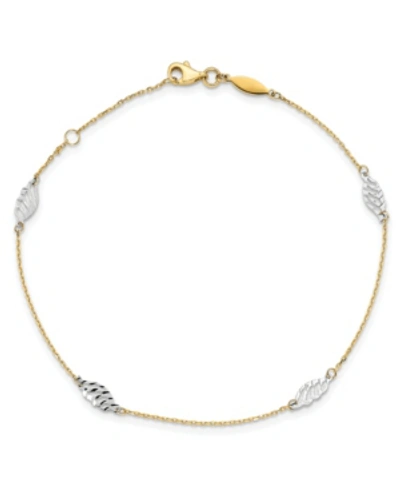 Shop Macy's Polished Leaf Anklet In 14k Yellow And White Gold In Tt Gold