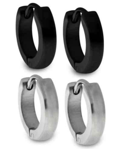 Shop Sutton By Rhona Sutton Sutton Stainless Steel And Black Huggie Earrings Set Of 2 Pairs In Multi
