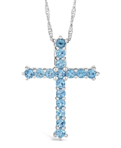 Macy's Swiss Blue Topaz (2-3/8 Ct. T.w.) Cross Pendant Necklace In Sterling Silver In Blue Topaz