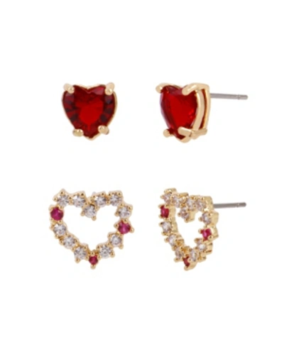 Shop Betsey Johnson Heart Stud Earring Set In Pink