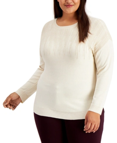Shop Alfani Plus Size Sparkle Lightweight Long-sleeve Sweater, Created For Macy's In Pure Ivory
