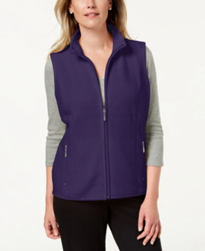 Shop Karen Scott Plus Size Fleece Zip-front Vest, Created For Macy's In Cassis