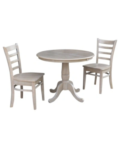Shop International Concepts 36" Round Extension Dining Table With 2 Emily Chairs In Gray