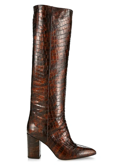 Shop Paris Texas Women's Knee-high Croc-embossed Leather Boots In Brown