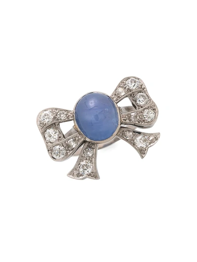 Shop Stephanie Windsor Women's Art Deco Platinum, Cornflower Blue Star Sapphire & Diamond Bow Ring