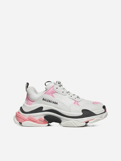 Shop Balenciaga Sneakers Triple S In Pelle E Nylon In Pink - White - Black