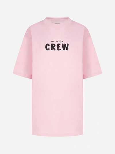 Shop Balenciaga Crew Oversized Cotton T-shirt In Baby Pink - Black