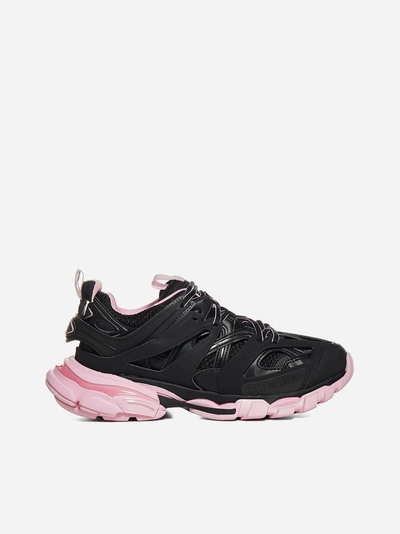 Shop Balenciaga Track Nylon, Mesh And Rubber Sneakers In Black - Pink