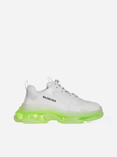 Shop Balenciaga Sneakers Triple S Clear Sole In White - Fluo Yellow