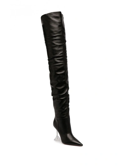 Shop Amina Muaddi Olivia Leather Boots In Black